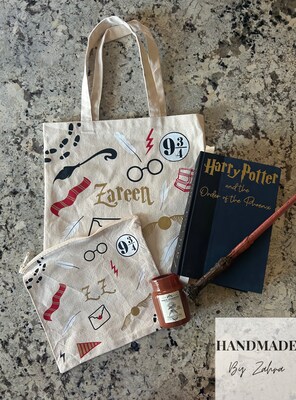 Custom Name Harry Potter Inspired Wizarding School Tote Bag and Zipper Pouch- Harry Potter Totebag-Custom Gift - image2